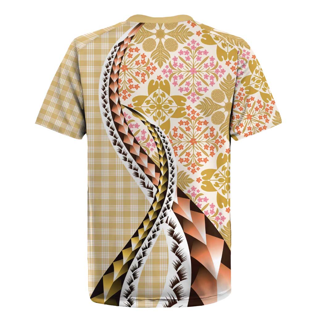 Aloha Vintage Palaka Floral Hawaiian Quilt Rugby Jersey Melemele Motif - Polynesian Pride