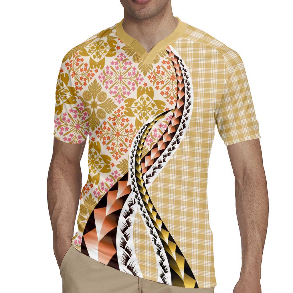 Aloha Vintage Palaka Floral Hawaiian Quilt Rugby Jersey Melemele Motif - Polynesian Pride