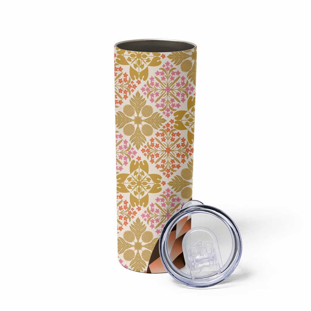 Aloha Vintage Palaka Floral Hawaiian Quilt Skinny Tumbler Melemele Motif - Polynesian Pride
