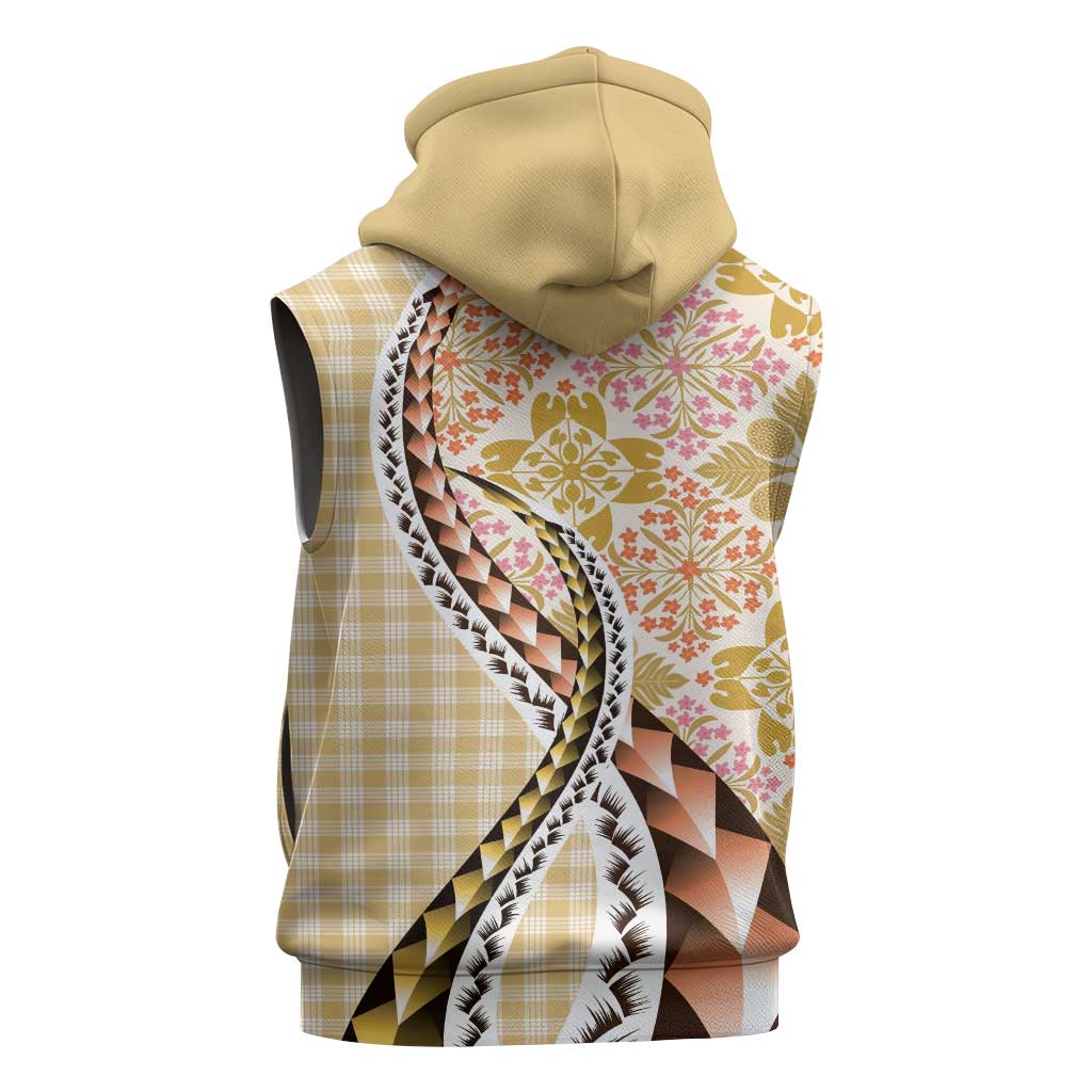 Aloha Vintage Palaka Floral Hawaiian Quilt Sleeveless Zip Hoodie Melemele Motif - Polynesian Pride