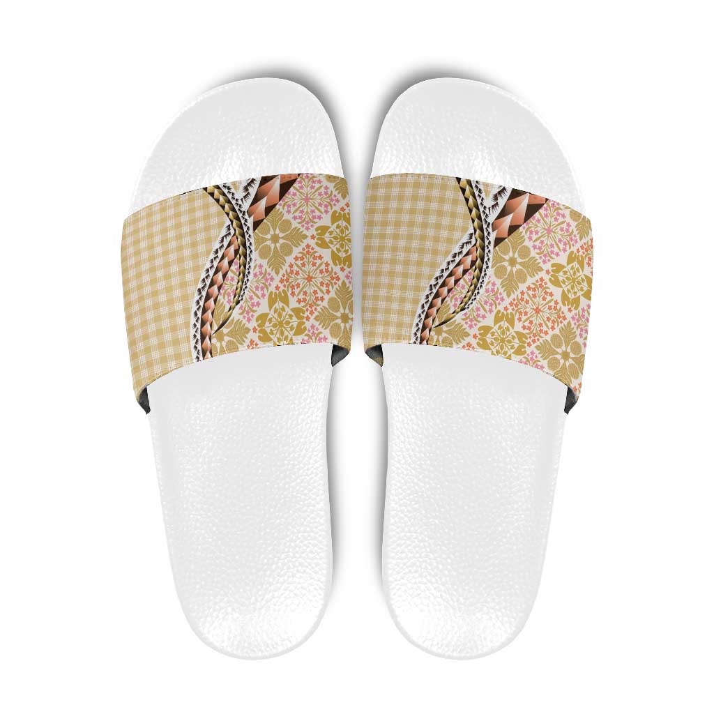 Aloha Vintage Palaka Floral Hawaiian Quilt Slide Sandals Melemele Motif - Polynesian Pride