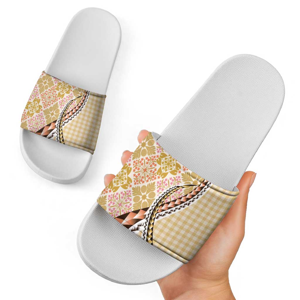 Aloha Vintage Palaka Floral Hawaiian Quilt Slide Sandals Melemele Motif - Polynesian Pride