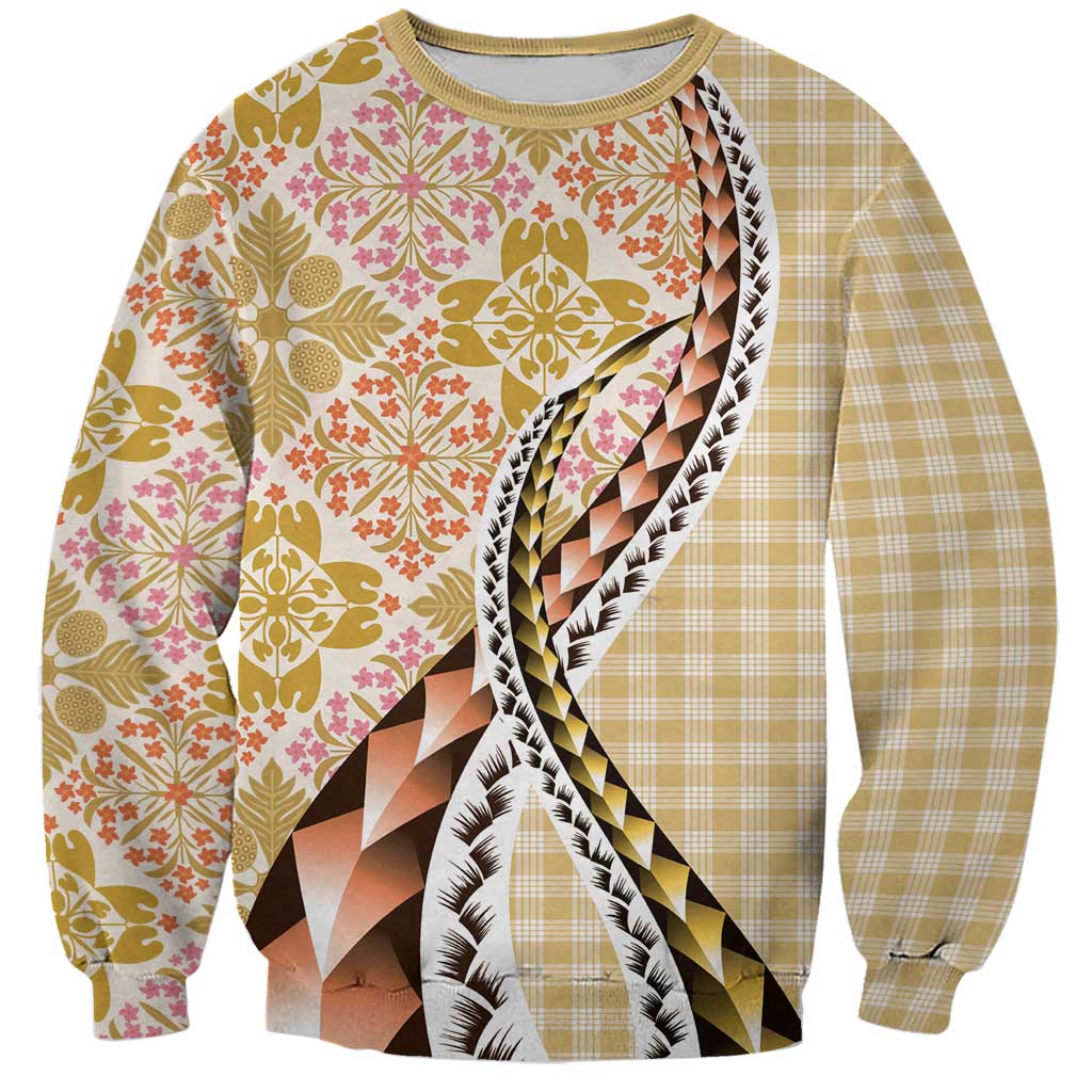 Aloha Vintage Palaka Floral Hawaiian Quilt Sweatshirt Melemele Motif - Polynesian Pride