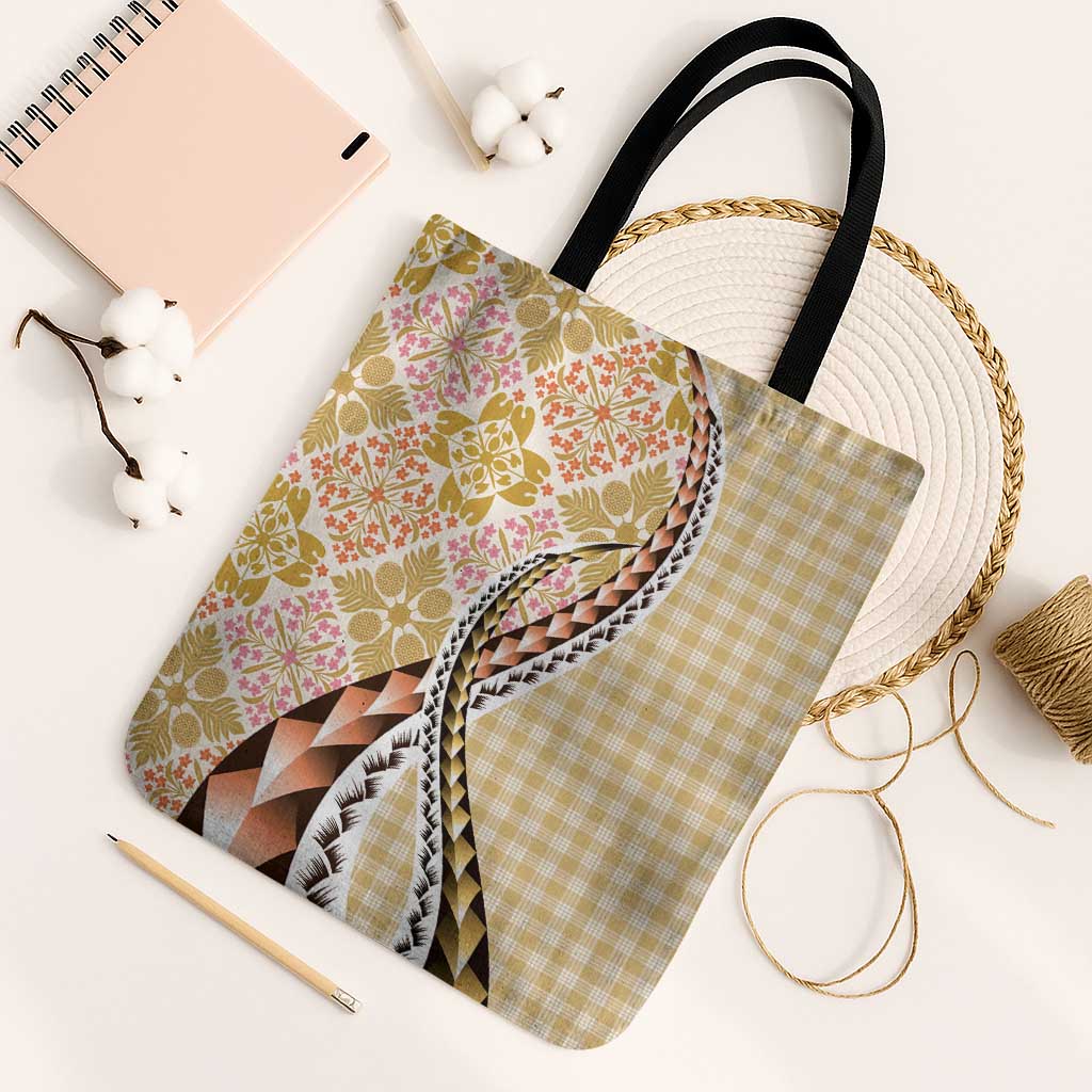 Aloha Vintage Palaka Floral Hawaiian Quilt Tote Bag Melemele Motif - Polynesian Pride