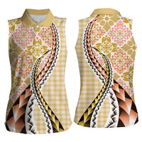Aloha Vintage Palaka Floral Hawaiian Quilt Women Sleeveless Polo Shirt Melemele Motif - Polynesian Pride