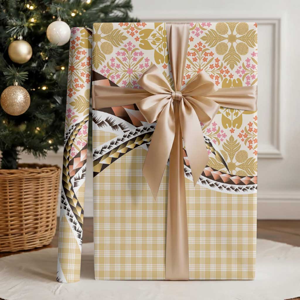 Aloha Vintage Palaka Floral Hawaiian Quilt Wrapping Paper Melemele Motif - Polynesian Pride