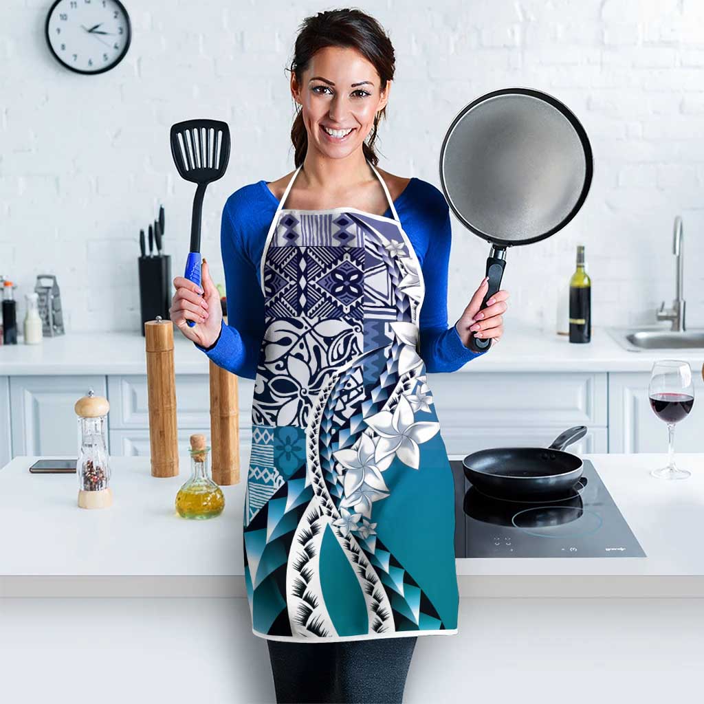 Aloha Vintage Plumeria Hawaiian Tapa Pattern Apron Blue Hawaiian Tapa Pattern - Polynesian Pride