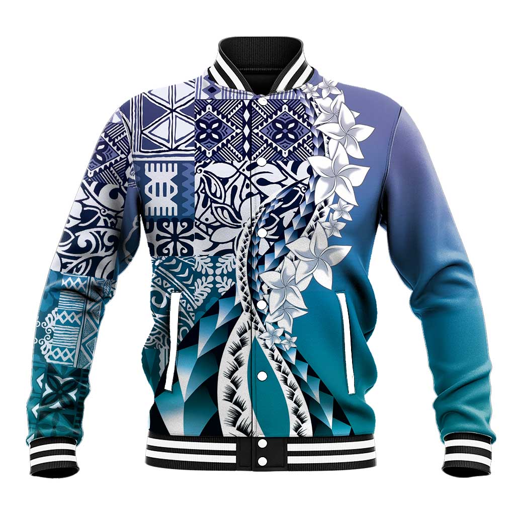 Aloha Vintage Plumeria Hawaiian Tapa Pattern Baseball Jacket Blue Hawaiian Tapa Pattern - Polynesian Pride