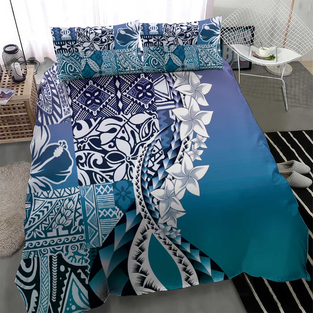 Aloha Vintage Plumeria Hawaiian Tapa Pattern Bedding Set Blue Hawaiian Tapa Pattern - Polynesian Pride