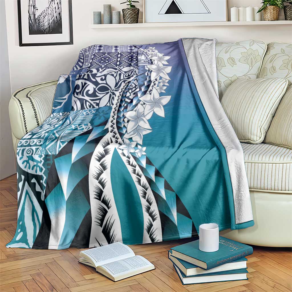 Aloha Vintage Plumeria Hawaiian Tapa Pattern Blanket Blue Hawaiian Tapa Pattern - Polynesian Pride