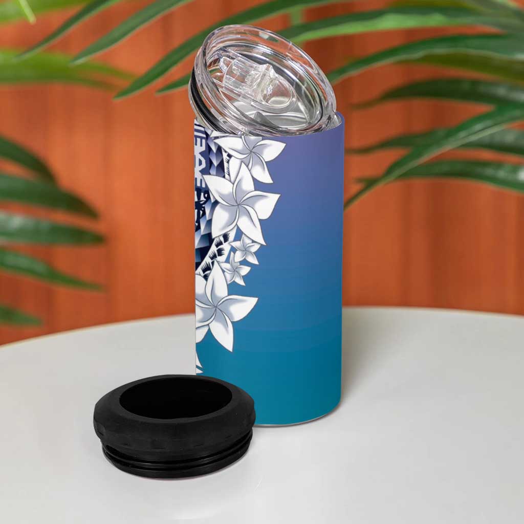 Aloha Vintage Plumeria Hawaiian Tapa Pattern 4 in 1 Can Cooler Tumbler Blue Hawaiian Tapa Pattern - Polynesian Pride