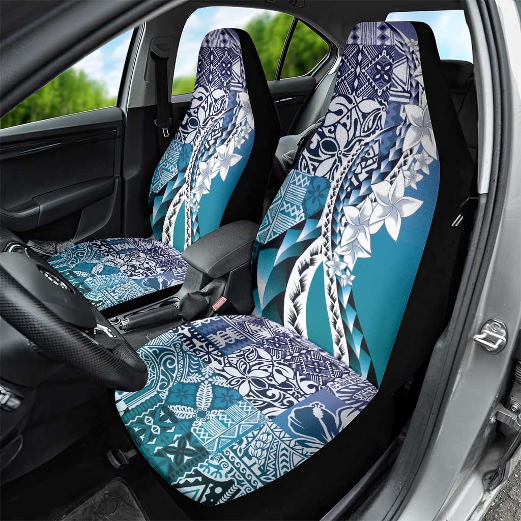 Aloha Vintage Plumeria Hawaiian Tapa Pattern Car Seat Cover Blue Hawaiian Tapa Pattern - Polynesian Pride