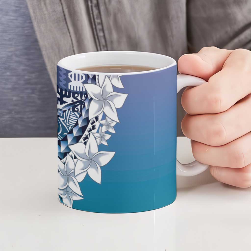 Aloha Vintage Plumeria Hawaiian Tapa Pattern Ceramic Mug Blue Hawaiian Tapa Pattern - Polynesian Pride