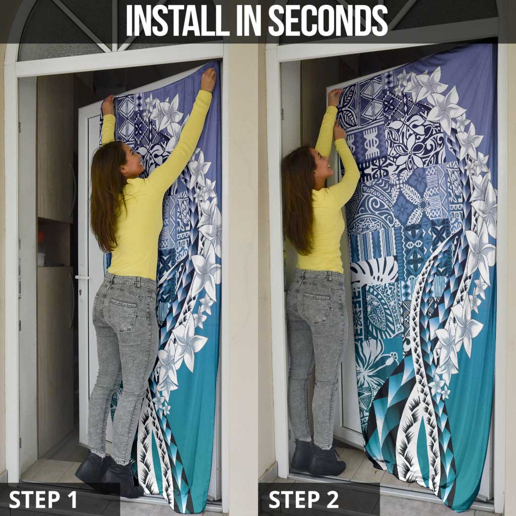 Aloha Vintage Plumeria Hawaiian Tapa Pattern Door Cover Blue Hawaiian Tapa Pattern - Polynesian Pride