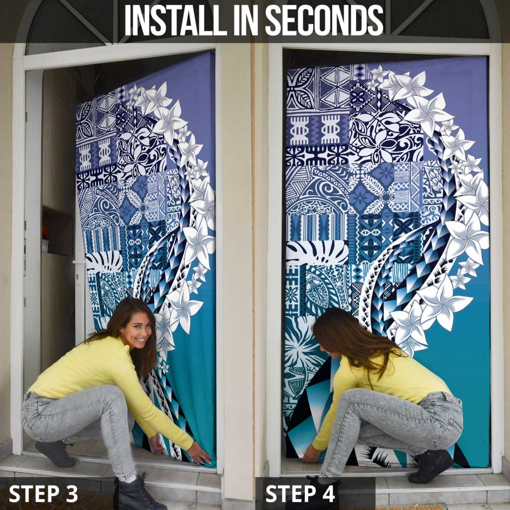 Aloha Vintage Plumeria Hawaiian Tapa Pattern Door Cover Blue Hawaiian Tapa Pattern - Polynesian Pride