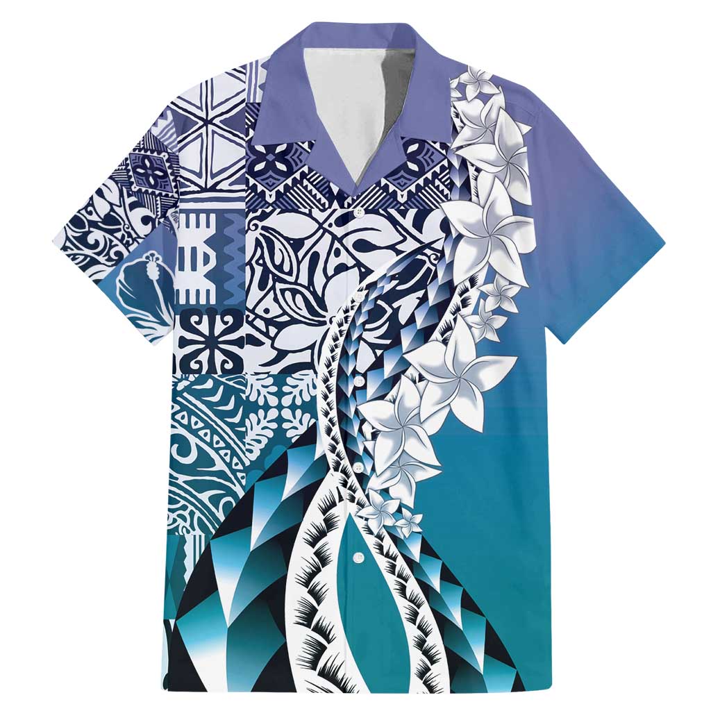 Aloha Vintage Plumeria Hawaiian Tapa Pattern Family Matching Mermaid Dress and Hawaiian Shirt Blue Hawaiian Tapa Pattern LT9 Dad's Shirt - Short Sleeve Blue - Polynesian Pride