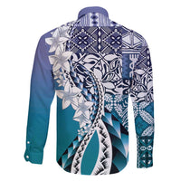 Aloha Vintage Plumeria Hawaiian Tapa Pattern Family Matching Mermaid Dress and Hawaiian Shirt Blue Hawaiian Tapa Pattern LT9 - Polynesian Pride