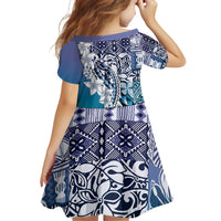 Aloha Vintage Plumeria Hawaiian Tapa Pattern Family Matching Off Shoulder Short Dress and Hawaiian Shirt Blue Hawaiian Tapa Pattern LT9 - Polynesian Pride
