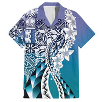 Aloha Vintage Plumeria Hawaiian Tapa Pattern Family Matching Puletasi and Hawaiian Shirt Blue Hawaiian Tapa Pattern LT9 Dad's Shirt - Short Sleeve Blue - Polynesian Pride