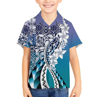 Aloha Vintage Plumeria Hawaiian Tapa Pattern Family Matching Puletasi and Hawaiian Shirt Blue Hawaiian Tapa Pattern LT9 Son's Shirt Blue - Polynesian Pride