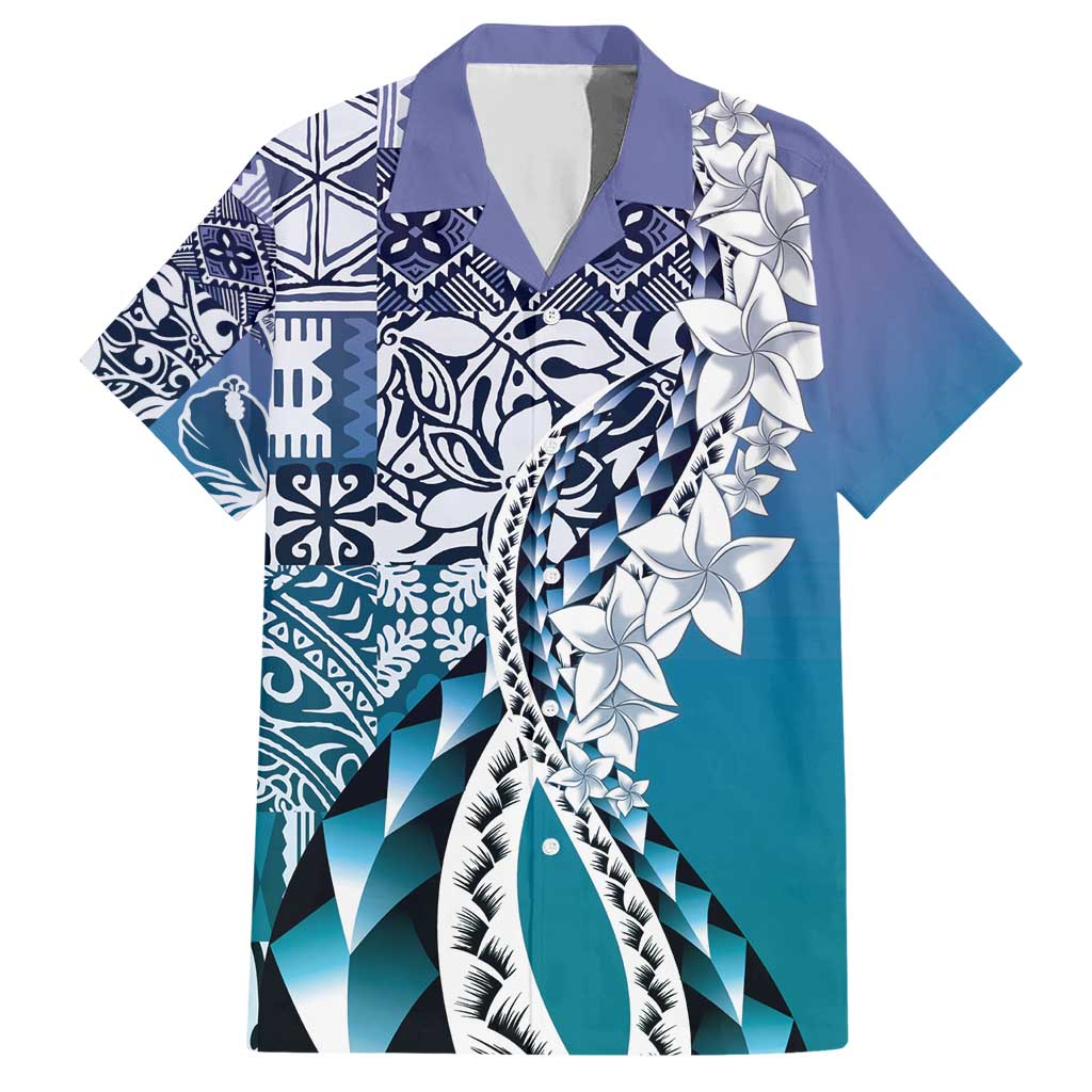 Aloha Vintage Plumeria Hawaiian Tapa Pattern Family Matching Short Sleeve Bodycon Dress and Hawaiian Shirt Blue Hawaiian Tapa Pattern LT9 Dad's Shirt - Short Sleeve Blue - Polynesian Pride
