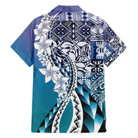 Aloha Vintage Plumeria Hawaiian Tapa Pattern Family Matching Short Sleeve Bodycon Dress and Hawaiian Shirt Blue Hawaiian Tapa Pattern LT9 - Polynesian Pride
