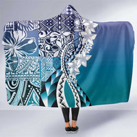 Aloha Vintage Plumeria Hawaiian Tapa Pattern Hooded Blanket Blue Hawaiian Tapa Pattern - Polynesian Pride
