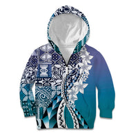 Aloha Vintage Plumeria Hawaiian Tapa Pattern Kid Hoodie Blue Hawaiian Tapa Pattern - Polynesian Pride