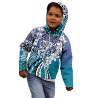 Aloha Vintage Plumeria Hawaiian Tapa Pattern Kid Hoodie Blue Hawaiian Tapa Pattern - Polynesian Pride