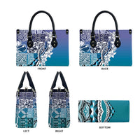 Aloha Vintage Plumeria Hawaiian Tapa Pattern Leather Bag Blue Hawaiian Tapa Pattern - Polynesian Pride