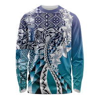 Aloha Vintage Plumeria Hawaiian Tapa Pattern Long Sleeve Shirt Blue Hawaiian Tapa Pattern - Polynesian Pride