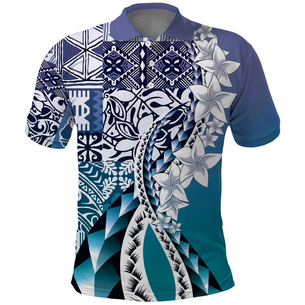 Aloha Vintage Plumeria Hawaiian Tapa Pattern Polo Shirt Blue Hawaiian Tapa Pattern - Polynesian Pride