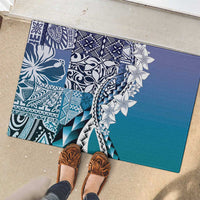 Aloha Vintage Plumeria Hawaiian Tapa Pattern Rubber Doormat Blue Hawaiian Tapa Pattern - Polynesian Pride