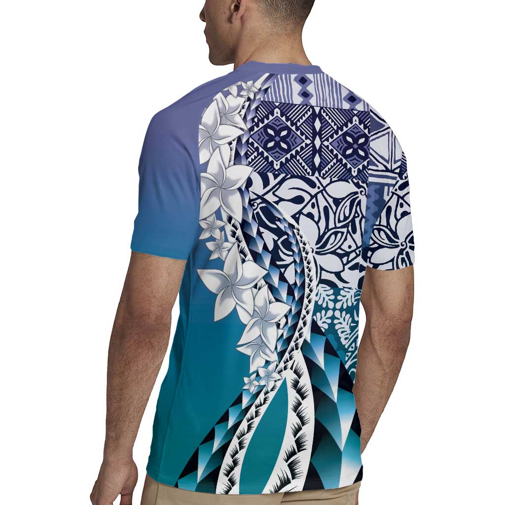 Aloha Vintage Plumeria Hawaiian Tapa Pattern Rugby Jersey Blue Hawaiian Tapa Pattern - Polynesian Pride