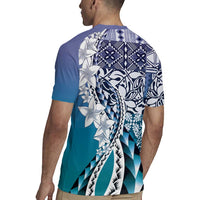 Aloha Vintage Plumeria Hawaiian Tapa Pattern Rugby Jersey Blue Hawaiian Tapa Pattern - Polynesian Pride