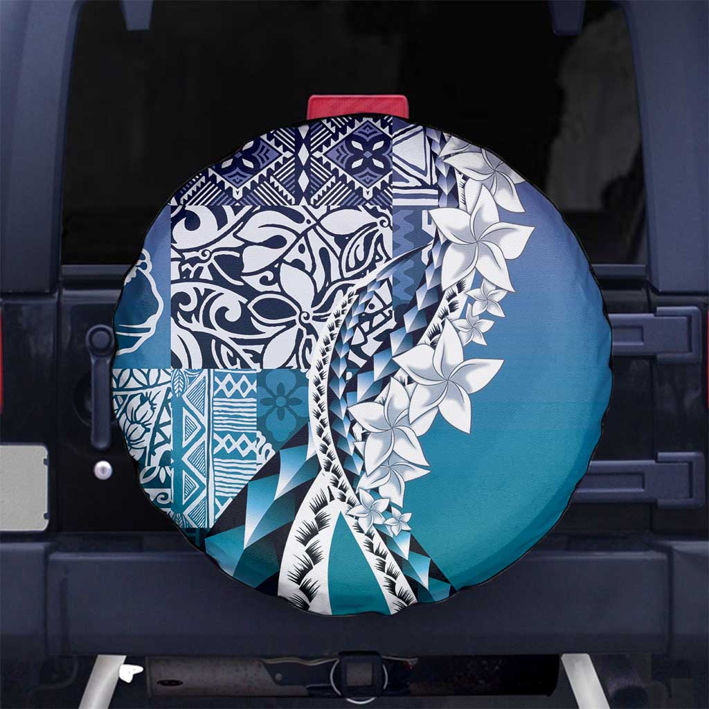 Aloha Vintage Plumeria Hawaiian Tapa Pattern Spare Tire Cover Blue Hawaiian Tapa Pattern - Polynesian Pride