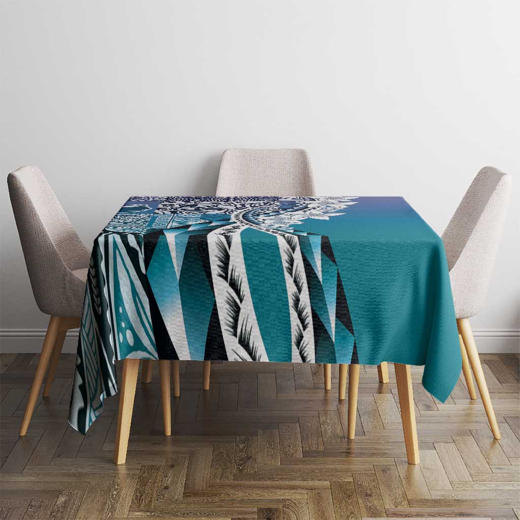 Aloha Vintage Plumeria Hawaiian Tapa Pattern Tablecloth Blue Hawaiian Tapa Pattern - Polynesian Pride