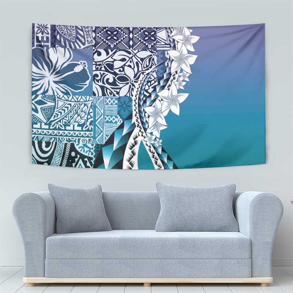 Aloha Vintage Plumeria Hawaiian Tapa Pattern Tapestry Blue Hawaiian Tapa Pattern - Polynesian Pride
