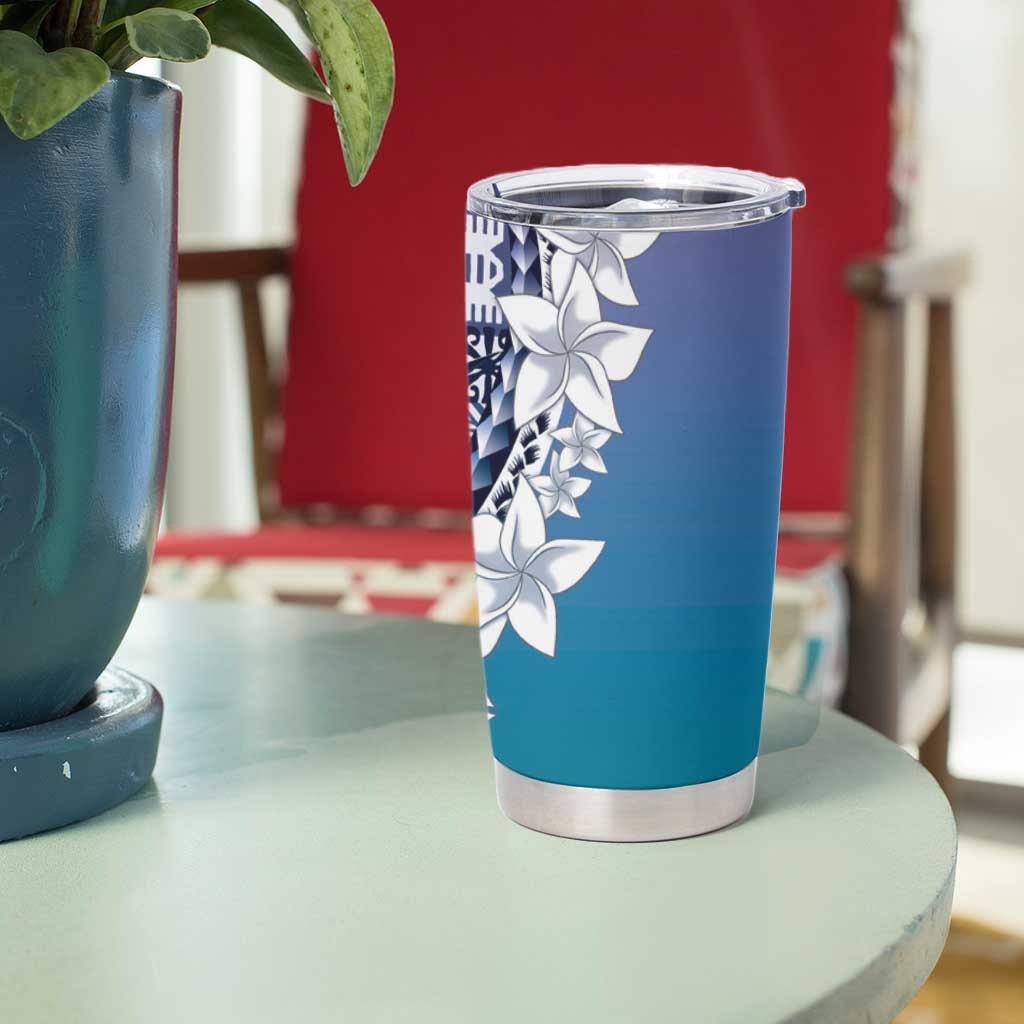 Aloha Vintage Plumeria Hawaiian Tapa Pattern Tumbler Cup Blue Hawaiian Tapa Pattern - Polynesian Pride