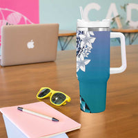 Aloha Vintage Plumeria Hawaiian Tapa Pattern Tumbler With Handle Blue Hawaiian Tapa Pattern - Polynesian Pride