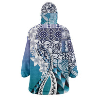 Aloha Vintage Plumeria Hawaiian Tapa Pattern Wearable Blanket Hoodie Blue Hawaiian Tapa Pattern - Polynesian Pride