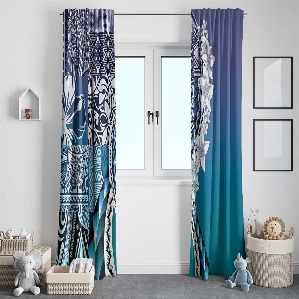 Aloha Vintage Plumeria Hawaiian Tapa Pattern Window Curtain Blue Hawaiian Tapa Pattern - Polynesian Pride