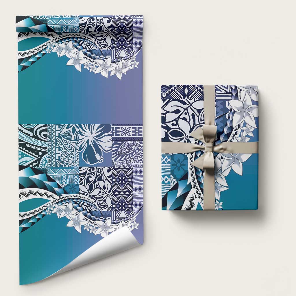 Aloha Vintage Plumeria Hawaiian Tapa Pattern Wrapping Paper Blue Hawaiian Tapa Pattern - Polynesian Pride