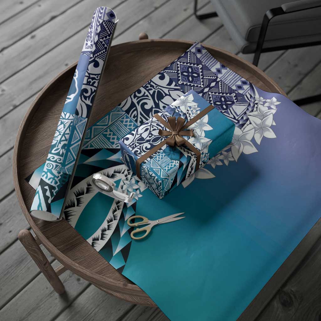 Aloha Vintage Plumeria Hawaiian Tapa Pattern Wrapping Paper Blue Hawaiian Tapa Pattern - Polynesian Pride