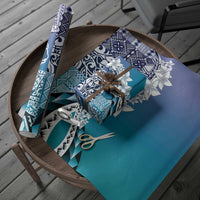 Aloha Vintage Plumeria Hawaiian Tapa Pattern Wrapping Paper Blue Hawaiian Tapa Pattern - Polynesian Pride