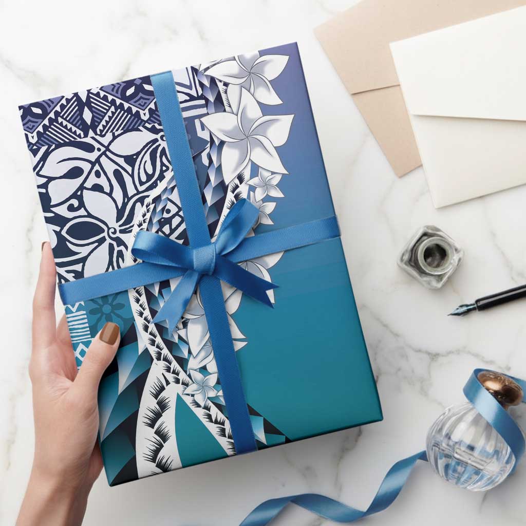 Aloha Vintage Plumeria Hawaiian Tapa Pattern Wrapping Paper Blue Hawaiian Tapa Pattern - Polynesian Pride