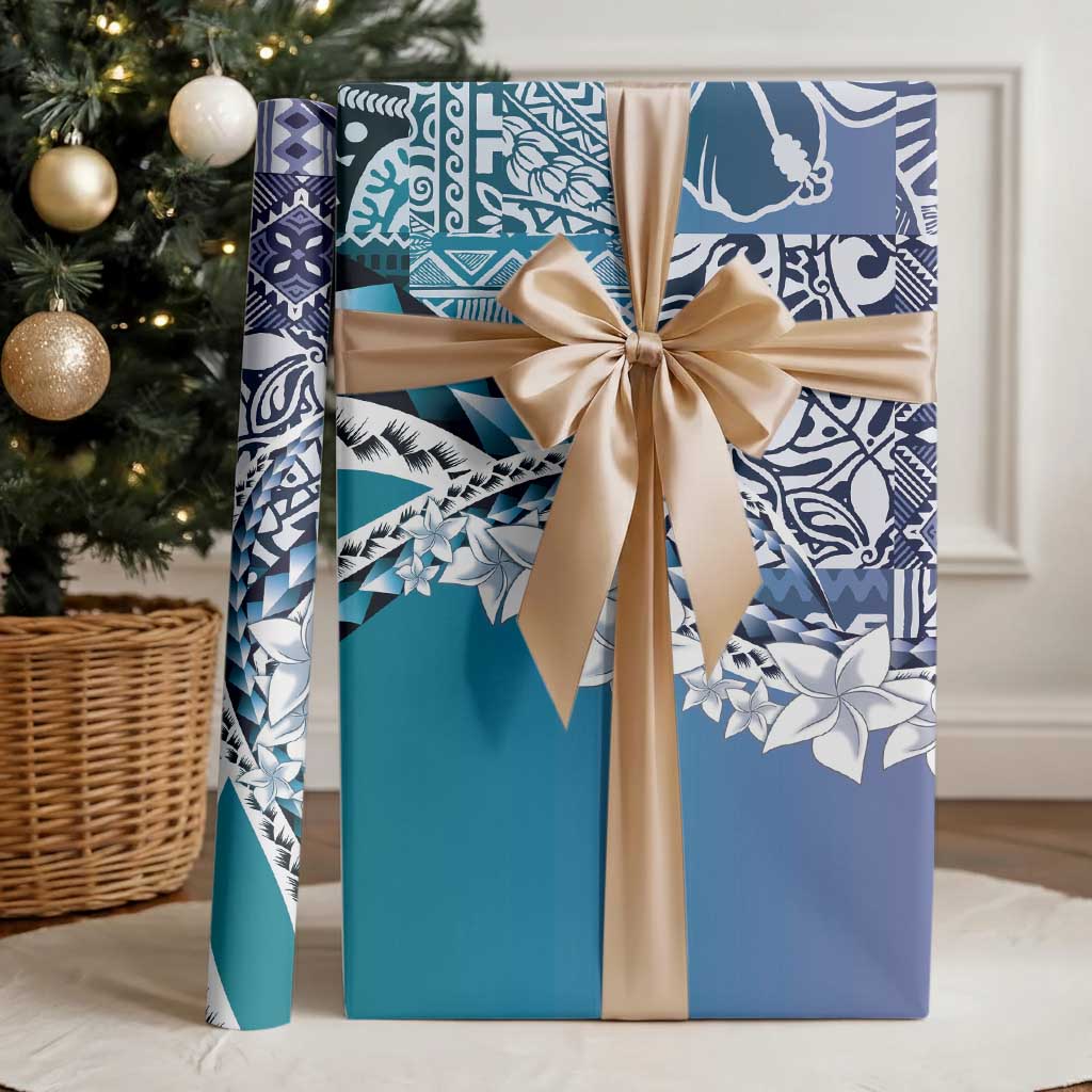 Aloha Vintage Plumeria Hawaiian Tapa Pattern Wrapping Paper Blue Hawaiian Tapa Pattern - Polynesian Pride