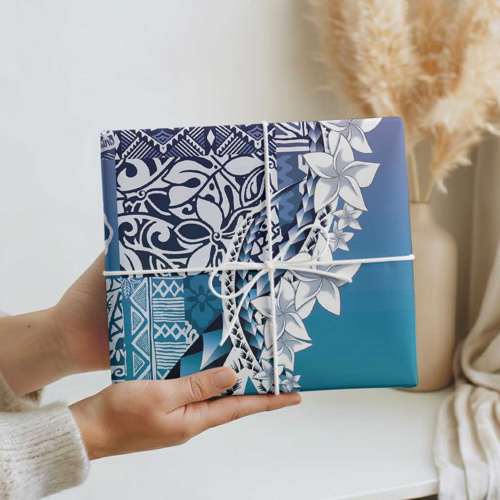 Aloha Vintage Plumeria Hawaiian Tapa Pattern Wrapping Paper Blue Hawaiian Tapa Pattern - Polynesian Pride