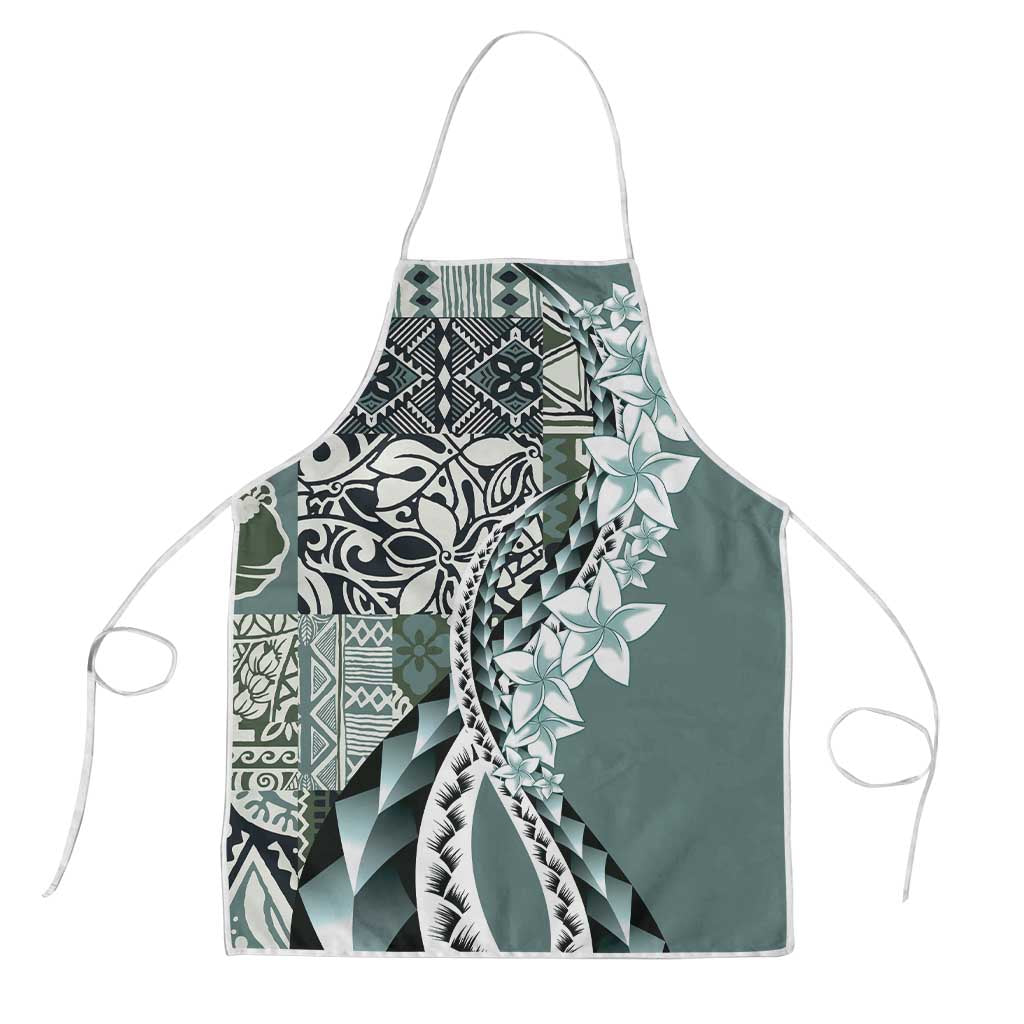 Aloha Vintage Plumeria Hawaiian Tapa Pattern Apron Dark Turquoise Hawaiian Tapa Pattern - Polynesian Pride