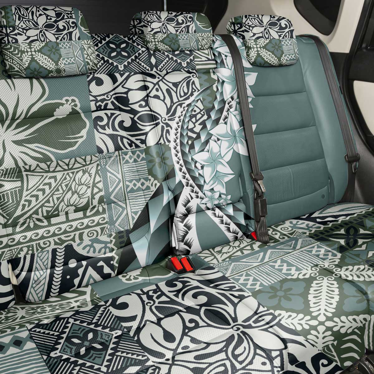 Aloha Vintage Plumeria Hawaiian Tapa Pattern Back Car Seat Cover Dark Turquoise Hawaiian Tapa Pattern - Polynesian Pride